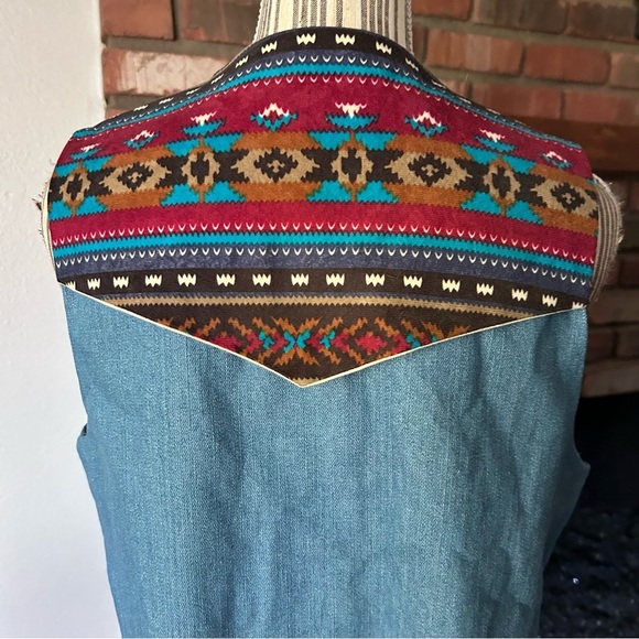 Vintage Handmade Western Aztec Print Denim Vest Sz M/L - Picture 8 of 9